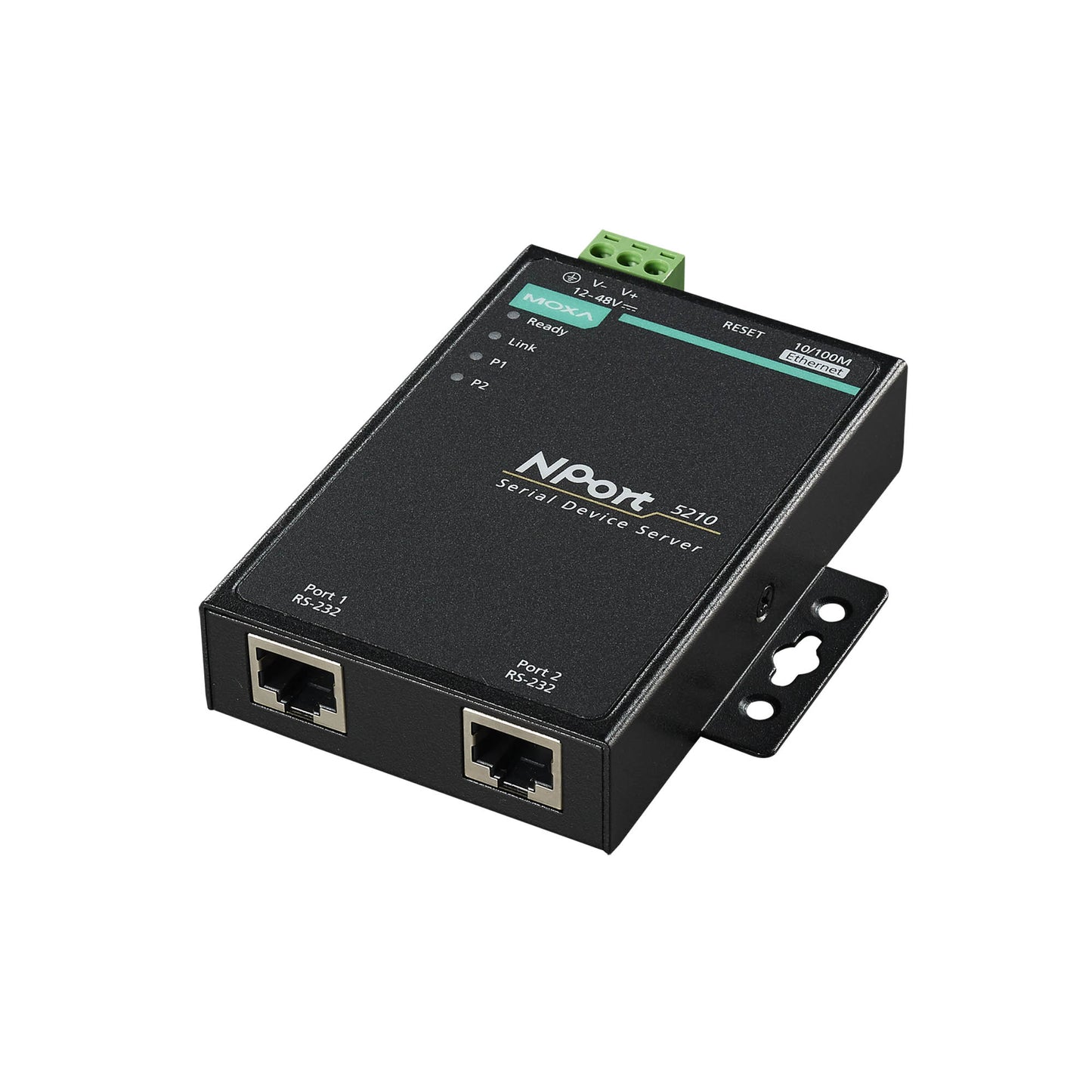 2 port serial device server, 10/100M Ethernet, RS-232, DB9 male, 0.5KV serial surge, 12~48VDC, -40~75°C