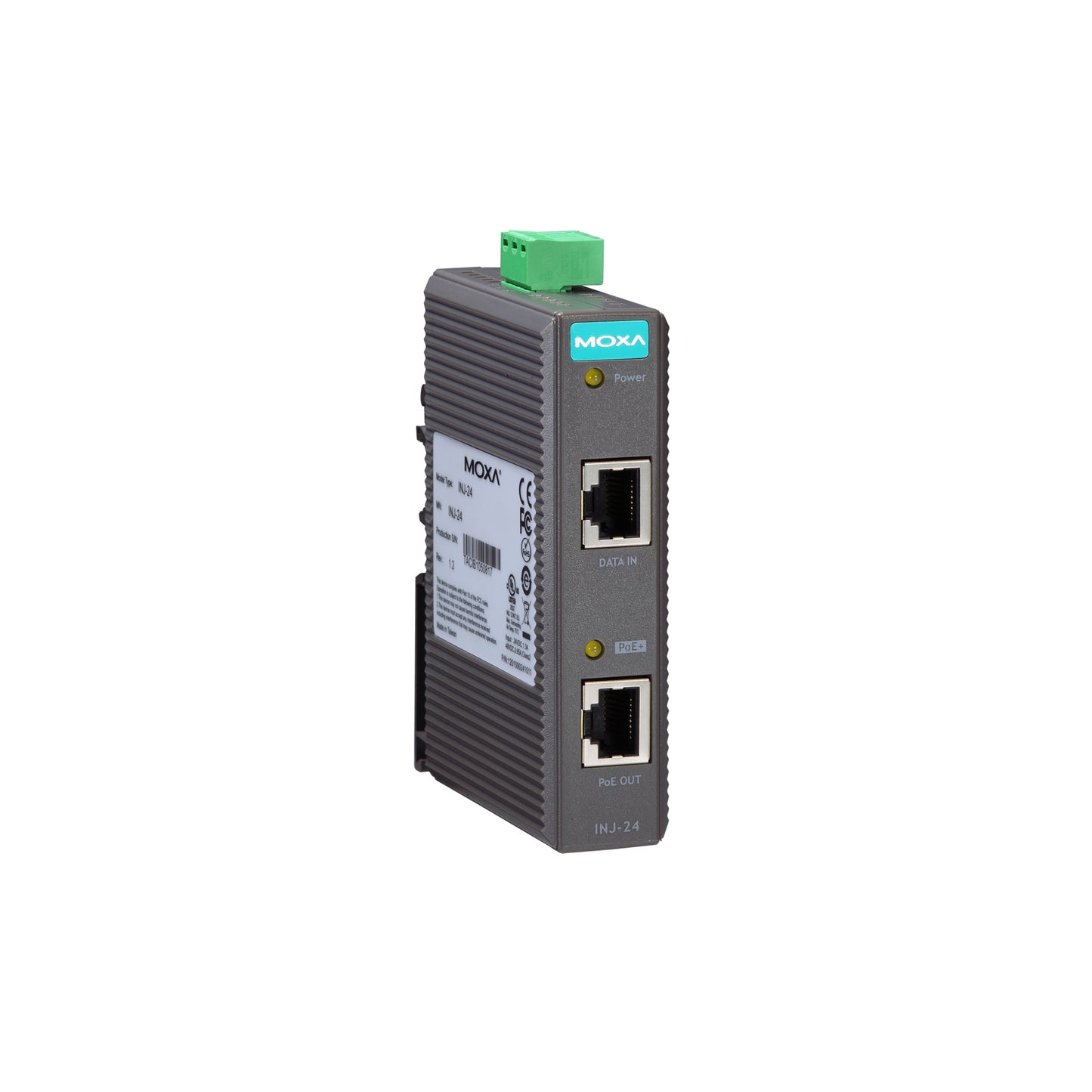 Industrial IEEE802.3af/at PoE injector, maximum output of 30W at 24/48 VDC, 0 to 60°C