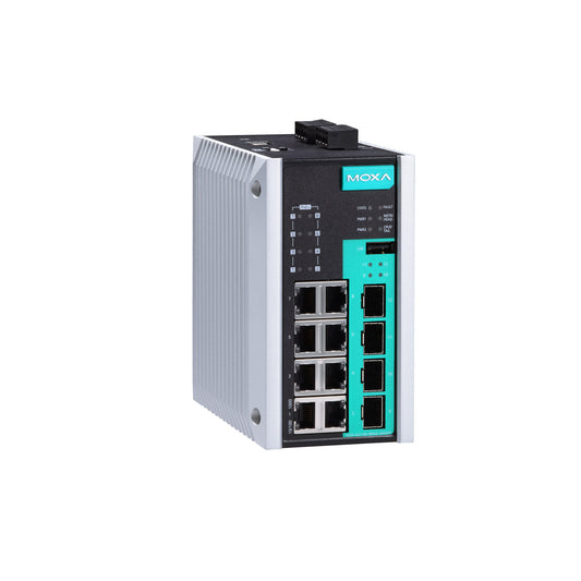 12-port full Gigabit managed Ethernet switch, 8 Poe Ports.