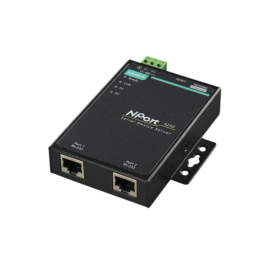 2-port device server, 10/100M ethernet, RS-232 8-pin RJ45, 12~48 VDC, 0~55°C