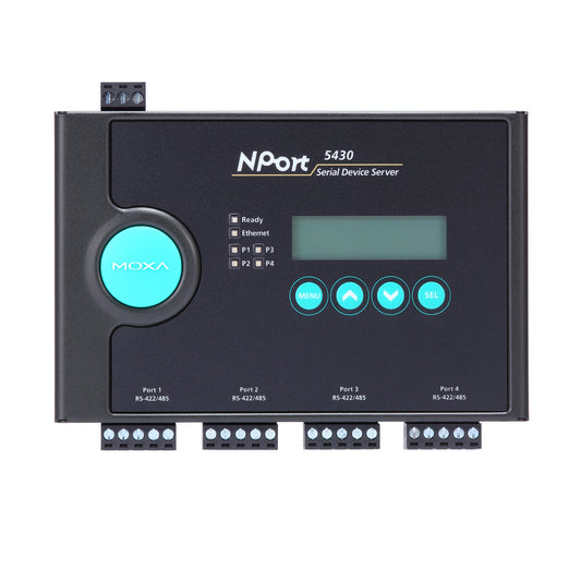 4-port serial device server, 10/100M ethernet, RS-422/485 terminal block, 12~48 VDC, 0~55°C