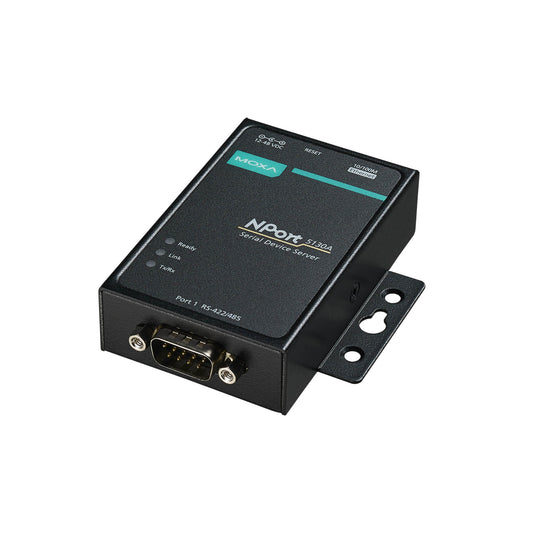 1 port serial device server, 10/100M Ethernet, RS-422/485, DB9 male, 0.5KV serial surge, 12~48VDC, -40~75°C